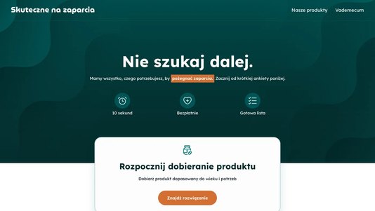 skutecznenazaparcia.pl - strona produktowa z ankieta doboru produktu