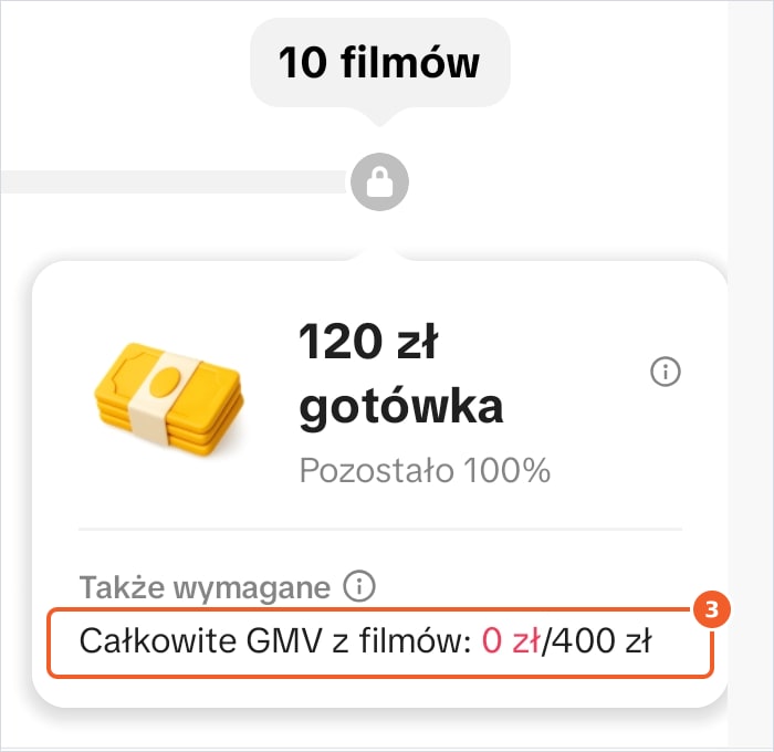 Progi nagród za filmy w TikTok Shop z wymaganą wartością sprzedaży z filmów