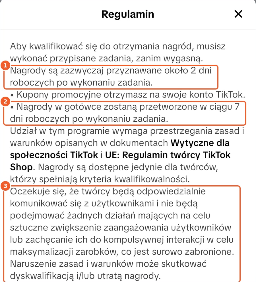Regulamin nagród dla twórców TikTok Shop