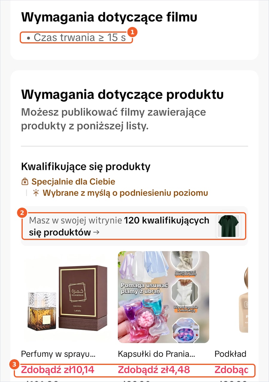 Wymagania TikTok Shop dotyczące filmu i lista produktów z prowizją