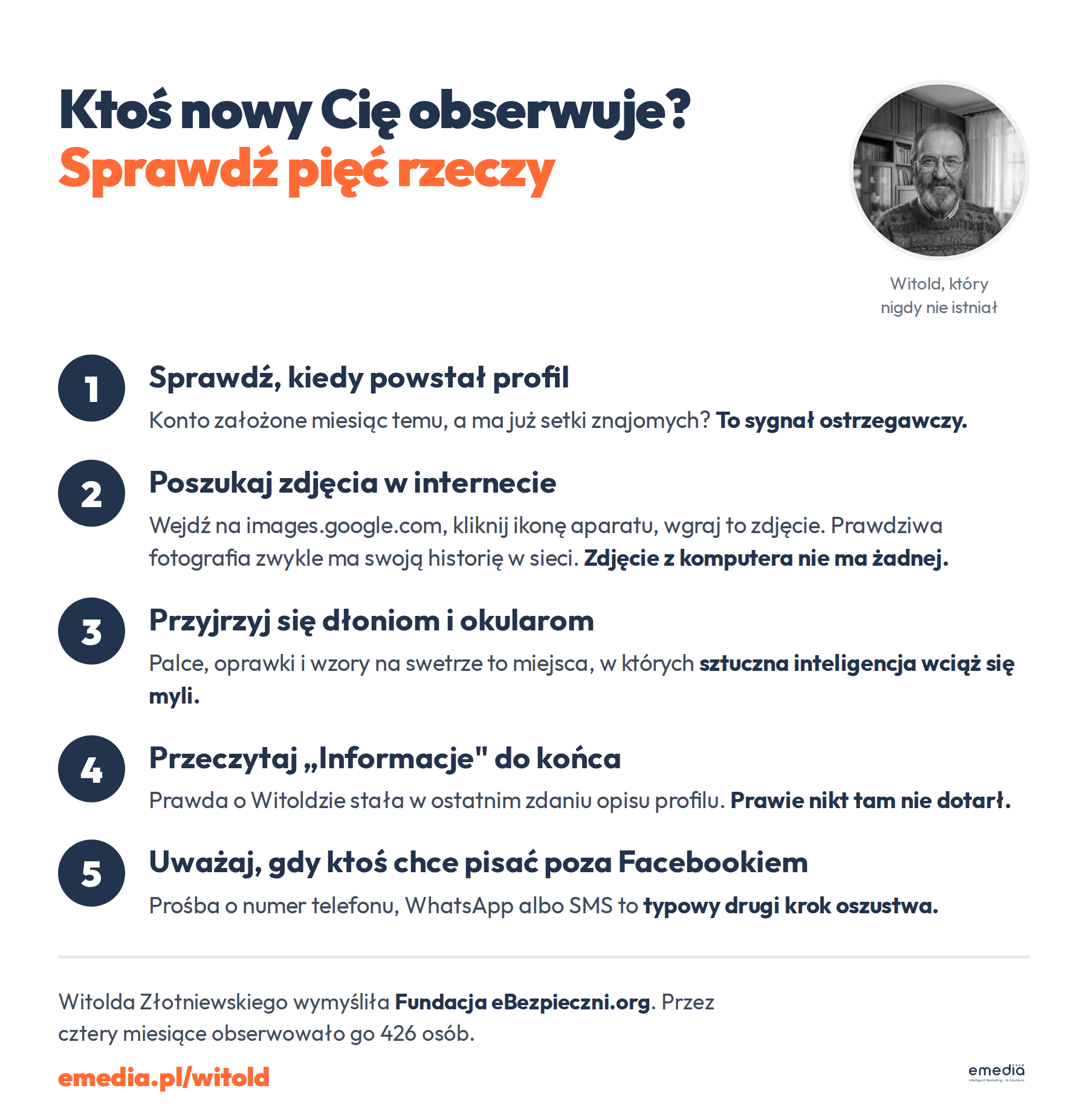 Infografika: pięć rzeczy do sprawdzenia, gdy obserwuje nas ktoś nowy w mediach społecznościowych