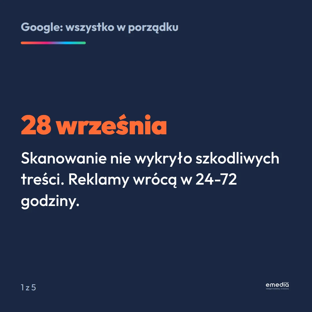 28 września: skanowanie nie wykryło szkodliwych treści, reklamy wrócą w 24-72 godziny