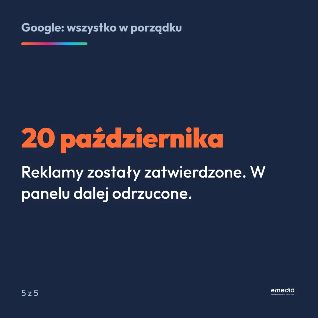 20 października: reklamy zostały zatwierdzone, w panelu dalej odrzucone